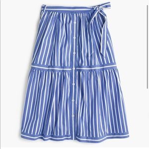 J.Crew midi belted button blue and white stripe skirt